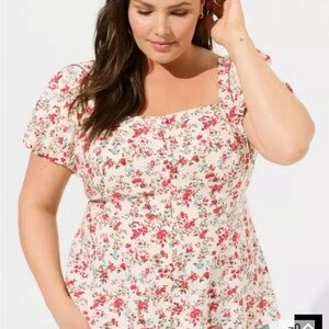 Torrid Womens Peplum Challis Puff Short Sleeve Top Size 3 Milkmaid Cottage Core